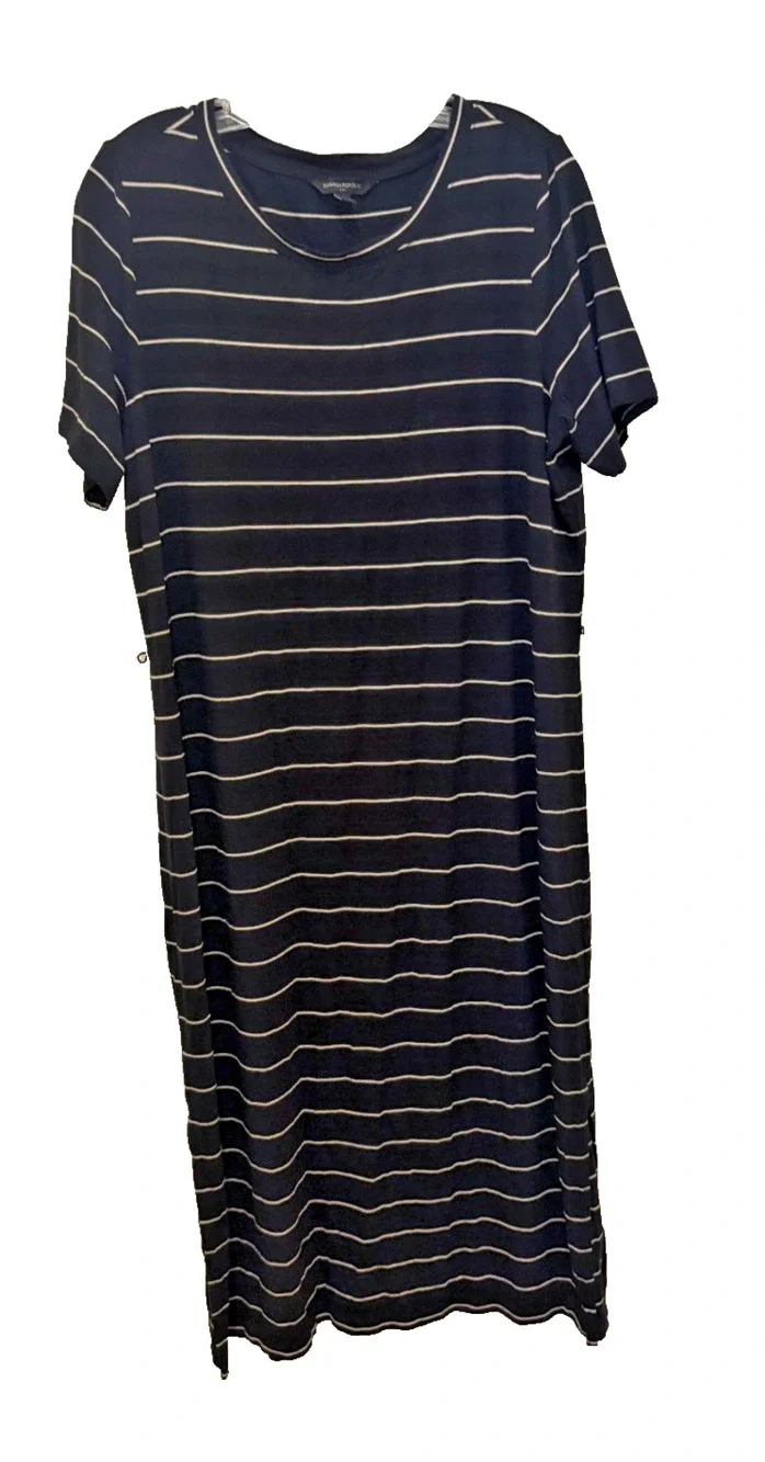Banana Republic Womens Black Maxi T-Shirt Dress Mock Neck Short Sleeve Size L